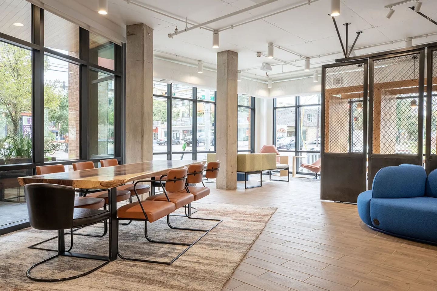Study lounge area with various types of seating and desks.